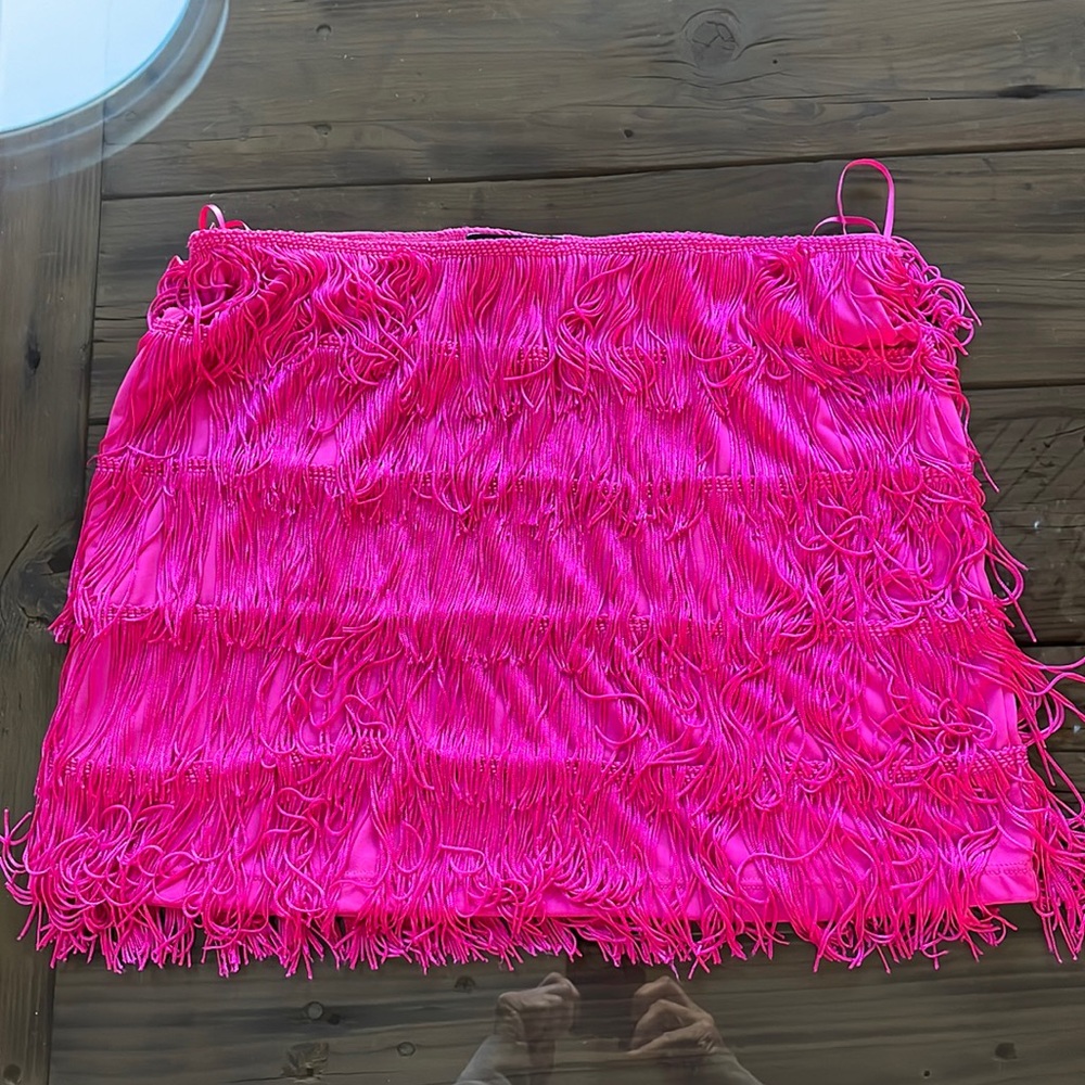 Express hot pink fringe mini skirt